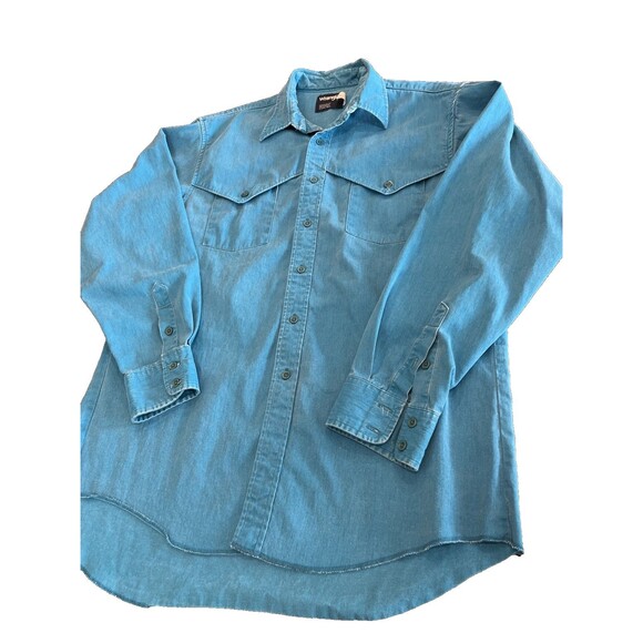 Wrangler Brushpopper Vintage Shirt Mens SZ Large Caped Yoke Turquoise - Picture 6 of 7